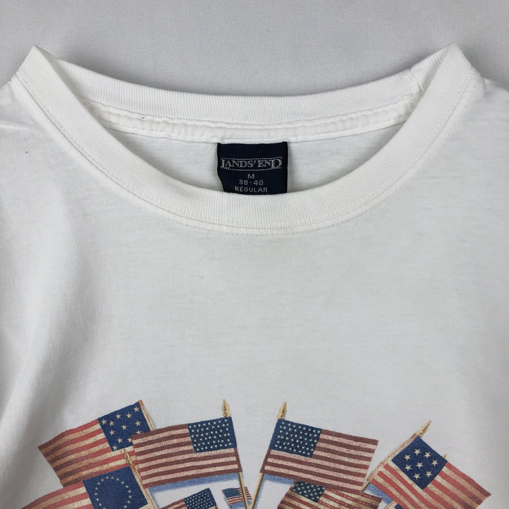 80s-90'S Lands' End Stars and Stripes Print Short-Sleeve T-Shirt, Men's Size M (approx.), Vintage cotton white type Vintage Second Hand