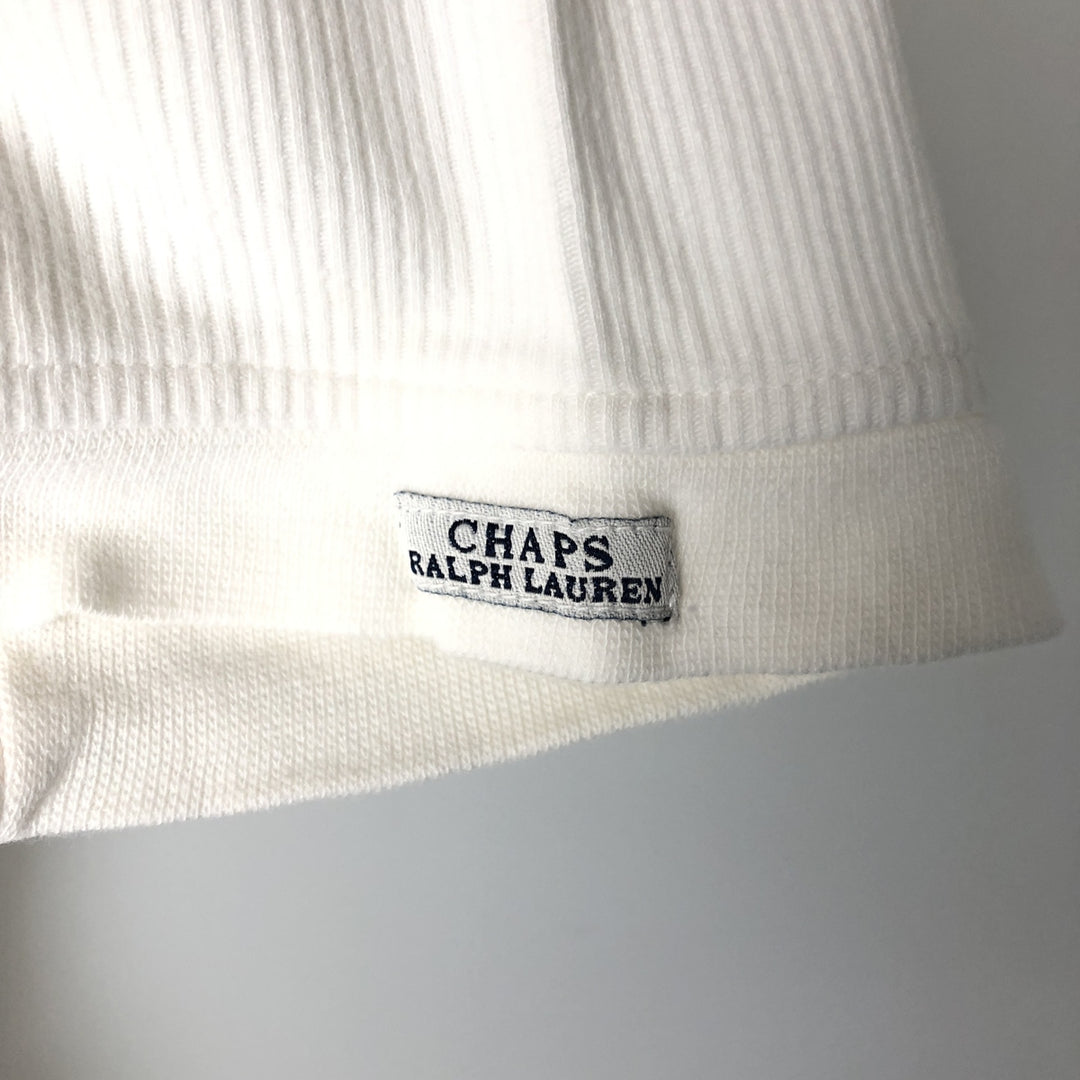 Ralph Lauren CHAPS Ribbed Short-Sleeve V-Neck T-Shirt, Men's Size S (approx.) cotton white type Vintage Second Hand