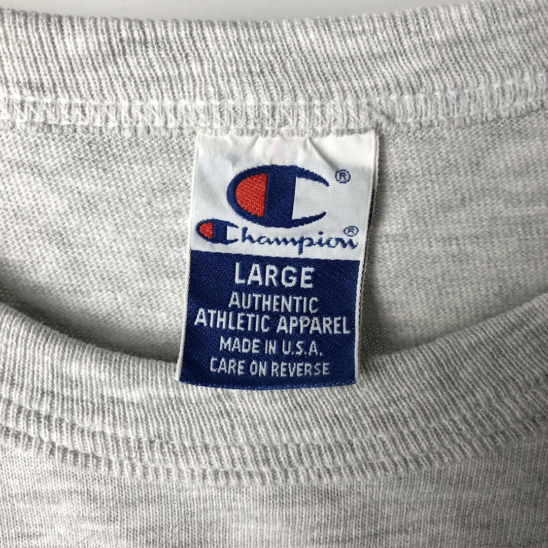 90'S Champion Authentic Athletic Apparel Triple Print College T-Shirt, Made in USA, Men's Size L (Equivalent), Vintage cotton gray type Vintage Second Hand