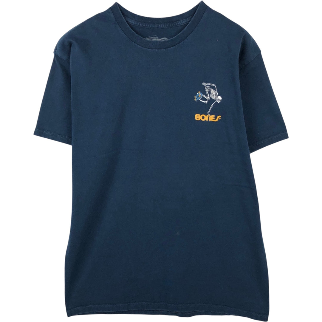 POWELL PERALTA Skull Pattern Surf Skate T-Shirt (Men's Size L) cotton navy blue type Vintage Second Hand