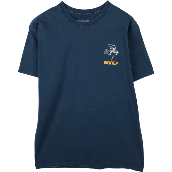 POWELL PERALTA Skull Pattern Surf Skate T-Shirt (Men's Size L) cotton navy blue type Vintage Second Hand