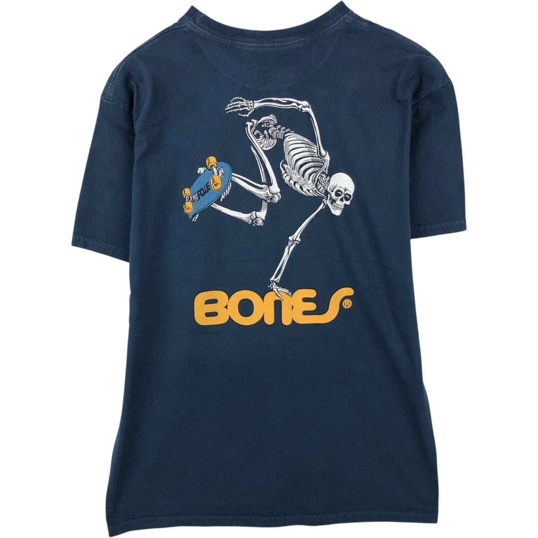 POWELL PERALTA Skull Pattern Surf Skate T-Shirt (Men's Size L) cotton navy blue type Vintage Second Hand