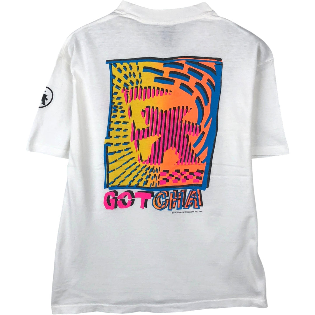 90'S GOTCHA surf/skate t-shirt, made in USA, men's size L (approx.) cotton white type Vintage Second Hand