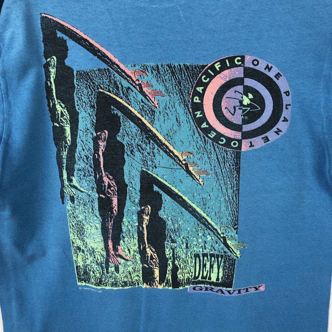 80s-90'S Ocean Pacific surf/skate t-shirt, made in USA, men's size M equivalent, vintage. cotton Blue type light blue Vintage Second Hand