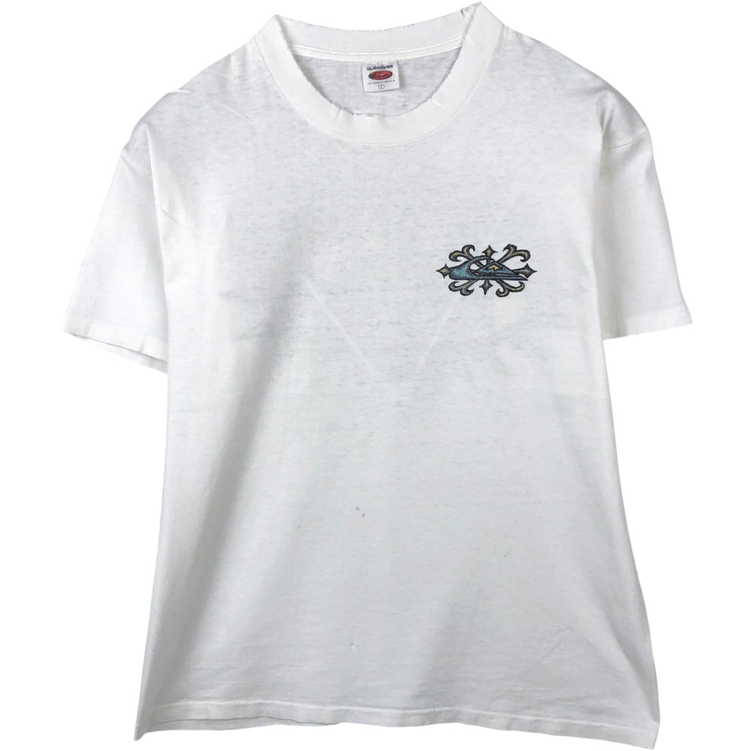 90'S Quiksilver Back Logo Surf Skate T-Shirt, Made in USA, Men's Size L (Equivalent), Vintage cotton white type Vintage Second Hand