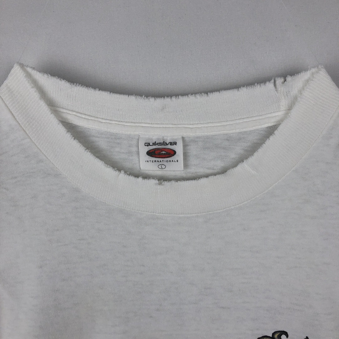 90'S Quiksilver Back Logo Surf Skate T-Shirt, Made in USA, Men's Size L (Equivalent), Vintage cotton white type Vintage Second Hand