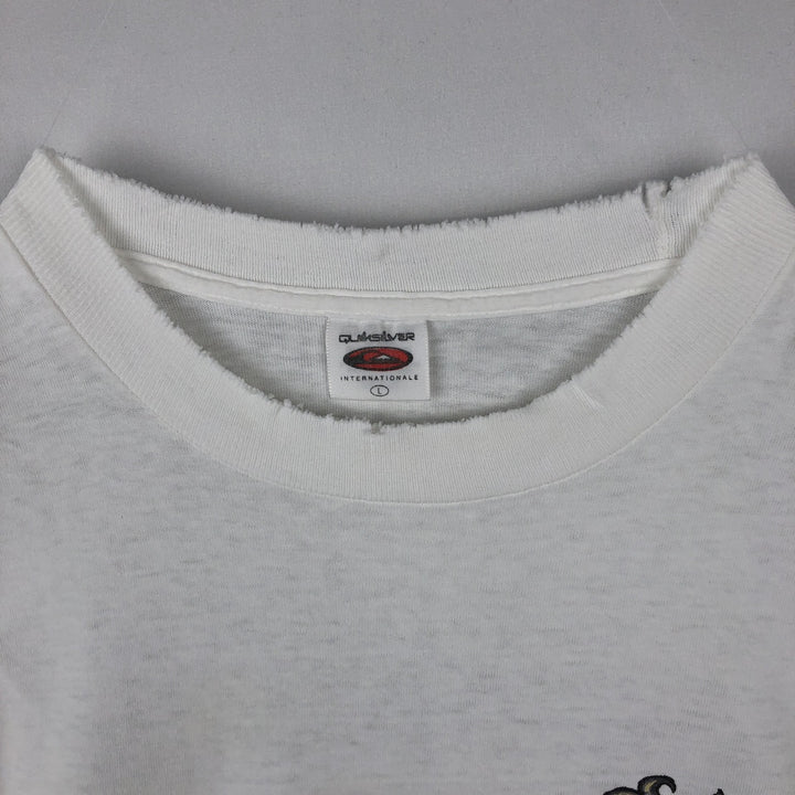 90'S Quiksilver Back Logo Surf Skate T-Shirt, Made in USA, Men's Size L (Equivalent), Vintage cotton white type Vintage Second Hand