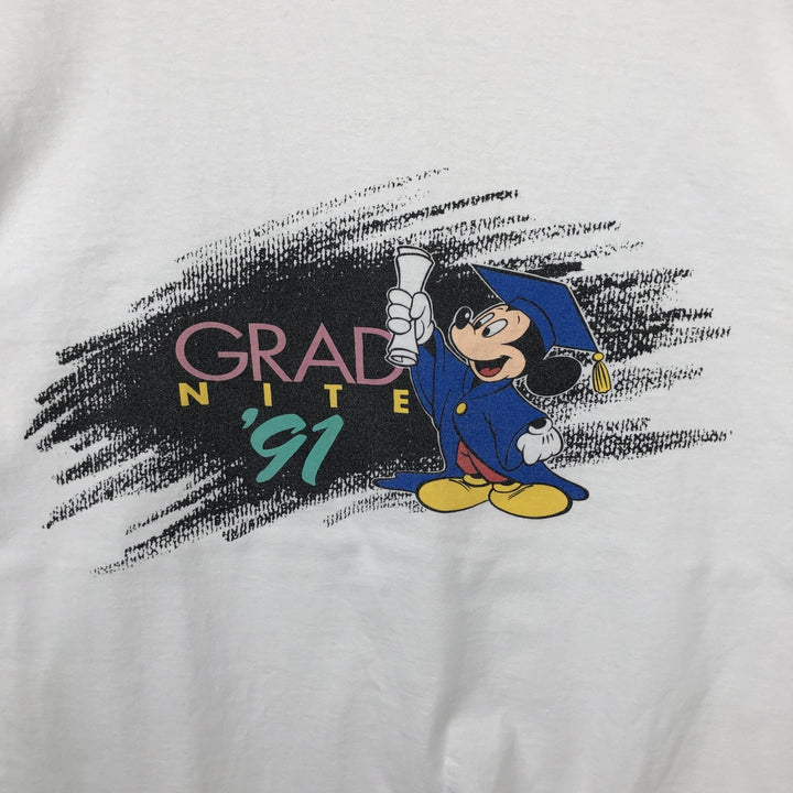 90'S Disney Mickey Mouse Character Print T-Shirt, Made in USA, Men's Size L (approx.), Vintage cotton white type Vintage Second Hand
