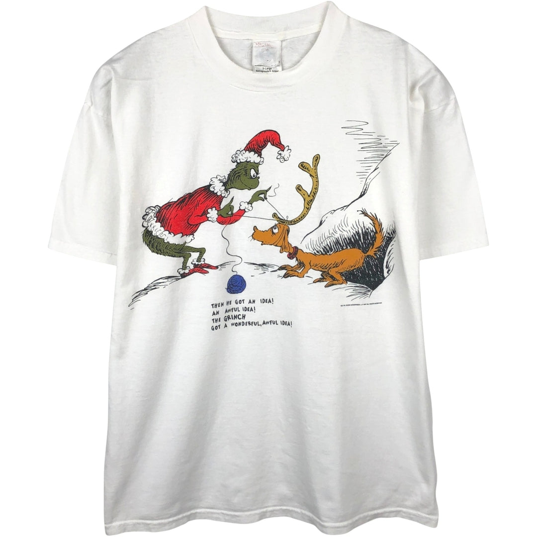 90'S TULTEX GRINCH character print T-shirt, men's size XL equivalent, vintage. cotton white type Vintage Second Hand