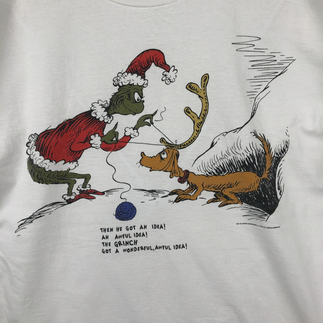 90'S TULTEX GRINCH character print T-shirt, men's size XL equivalent, vintage. cotton white type Vintage Second Hand