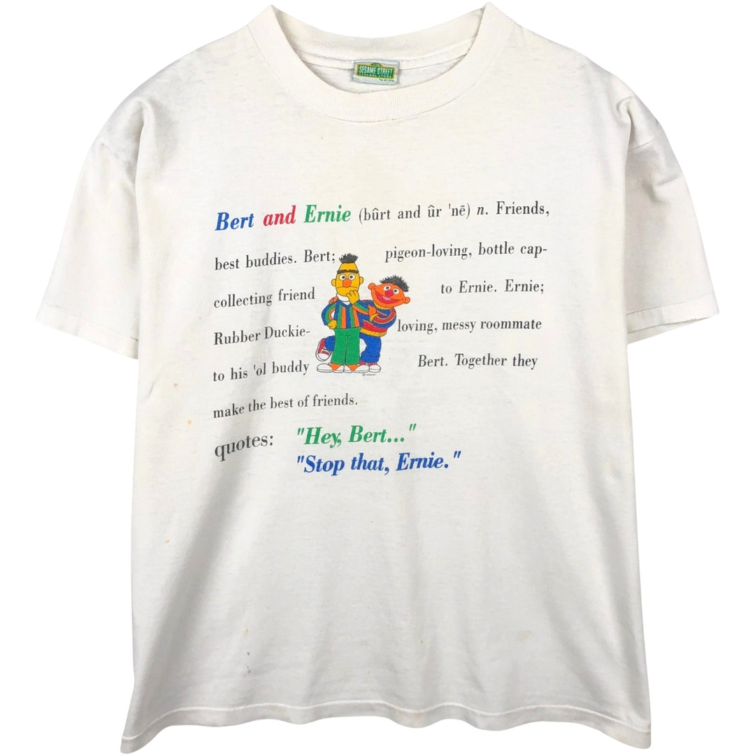 90'S Sesame Street Bert & Ernie Character Print T-Shirt, Men's Size XL (Equivalent), Vintage cotton white type Vintage Second Hand