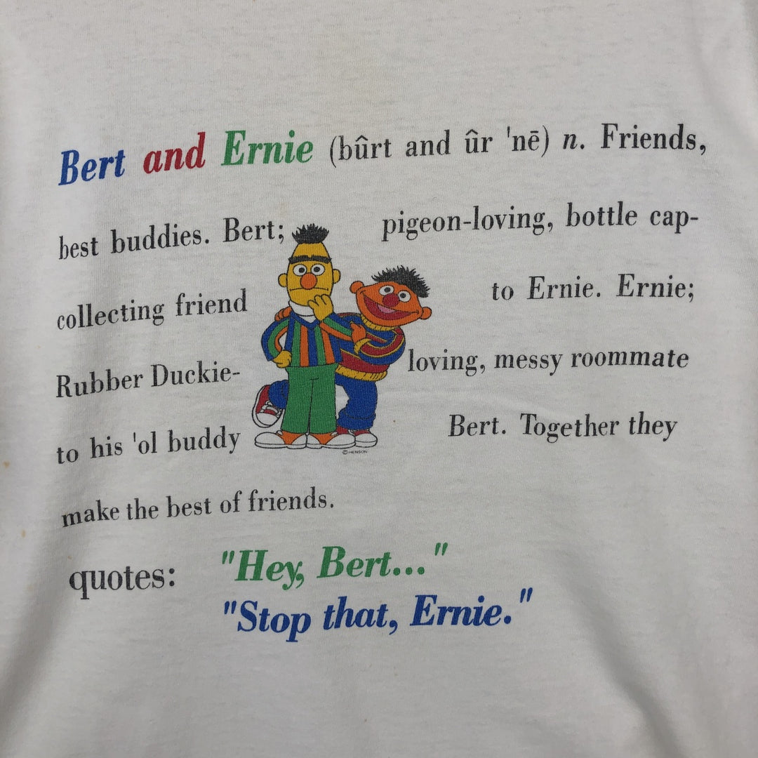 90'S Sesame Street Bert & Ernie Character Print T-Shirt, Men's Size XL (Equivalent), Vintage cotton white type Vintage Second Hand