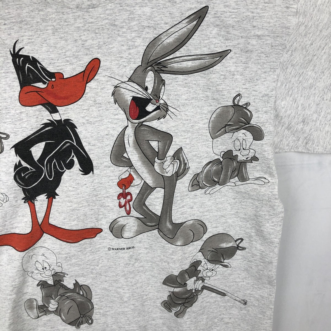 90s-00'S Hanes LOONEY TUNES Large Print Character T-Shirt, Men's XL (approx.) cotton gray type Vintage Second Hand