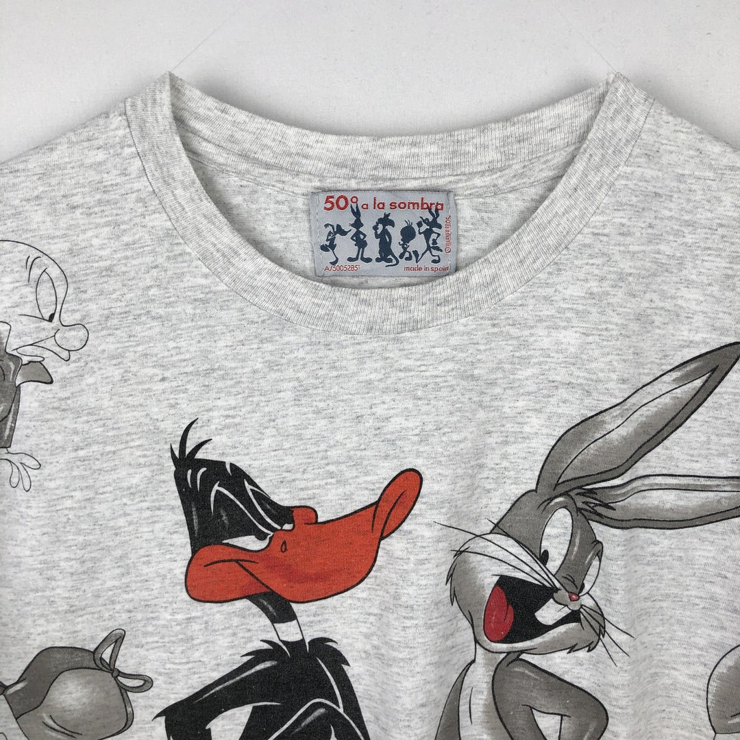 90s-00'S Hanes LOONEY TUNES Large Print Character T-Shirt, Men's XL (approx.) cotton gray type Vintage Second Hand