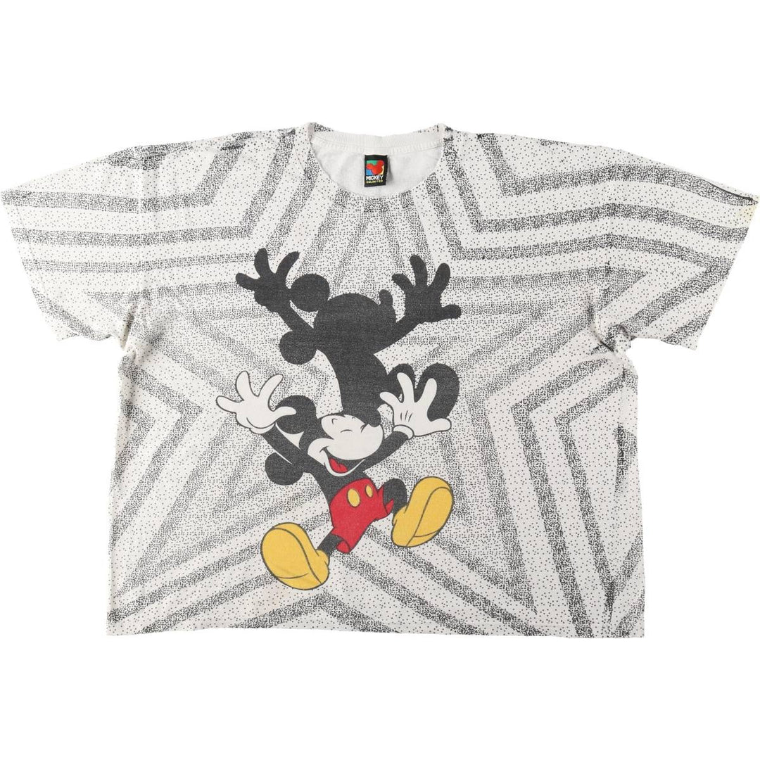 Big size 90'S Disney Mickey Mouse all-over print character t-shirt, men's equivalent to XXXL. unclear white type Vintage Second Hand