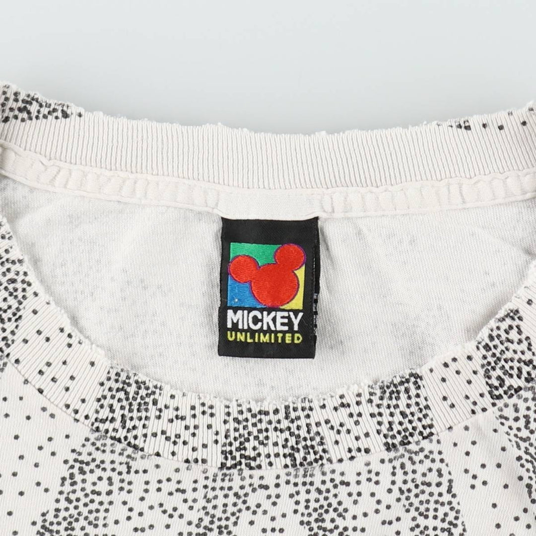 Big size 90'S Disney Mickey Mouse all-over print character t-shirt, men's equivalent to XXXL. unclear white type Vintage Second Hand
