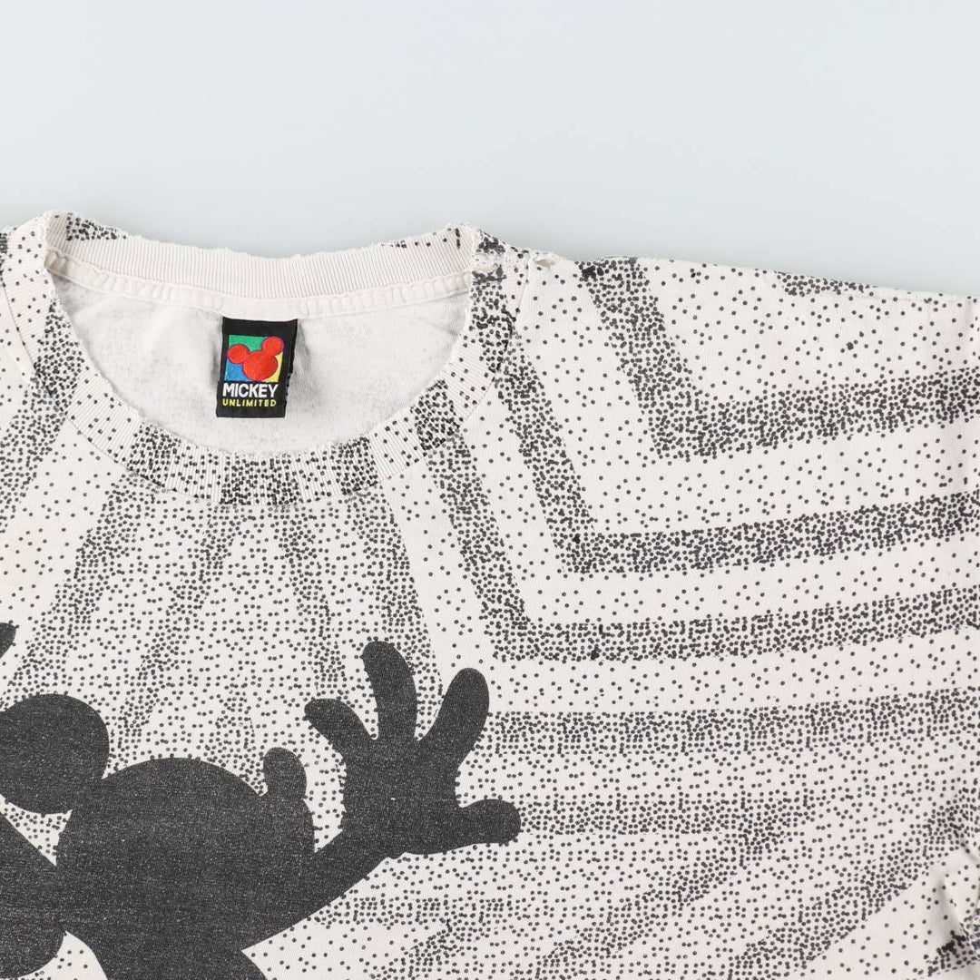 Big size 90'S Disney Mickey Mouse all-over print character t-shirt, men's equivalent to XXXL. unclear white type Vintage Second Hand