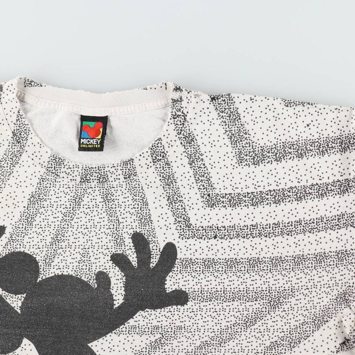 Big size 90'S Disney Mickey Mouse all-over print character t-shirt, men's equivalent to XXXL. unclear white type Vintage Second Hand