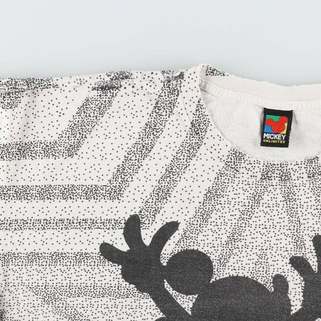 Big size 90'S Disney Mickey Mouse all-over print character t-shirt, men's equivalent to XXXL. unclear white type Vintage Second Hand