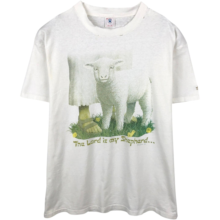 90'S Delta (DELTA) Sheep Pattern Animal T-Shirt, Made in USA, Men's XL equivalent, Vintage cotton white type Vintage Second Hand