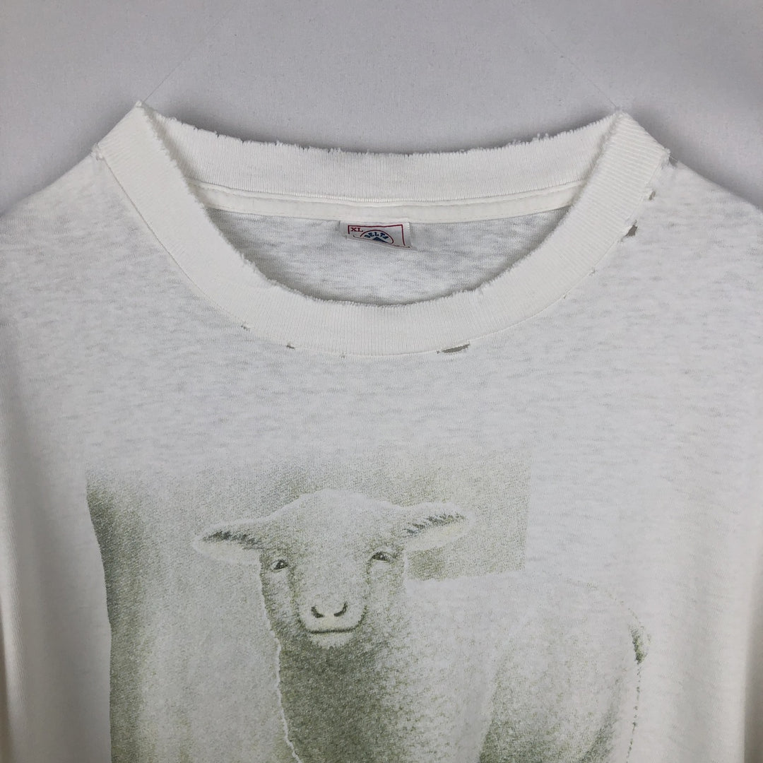 90'S Delta (DELTA) Sheep Pattern Animal T-Shirt, Made in USA, Men's XL equivalent, Vintage cotton white type Vintage Second Hand