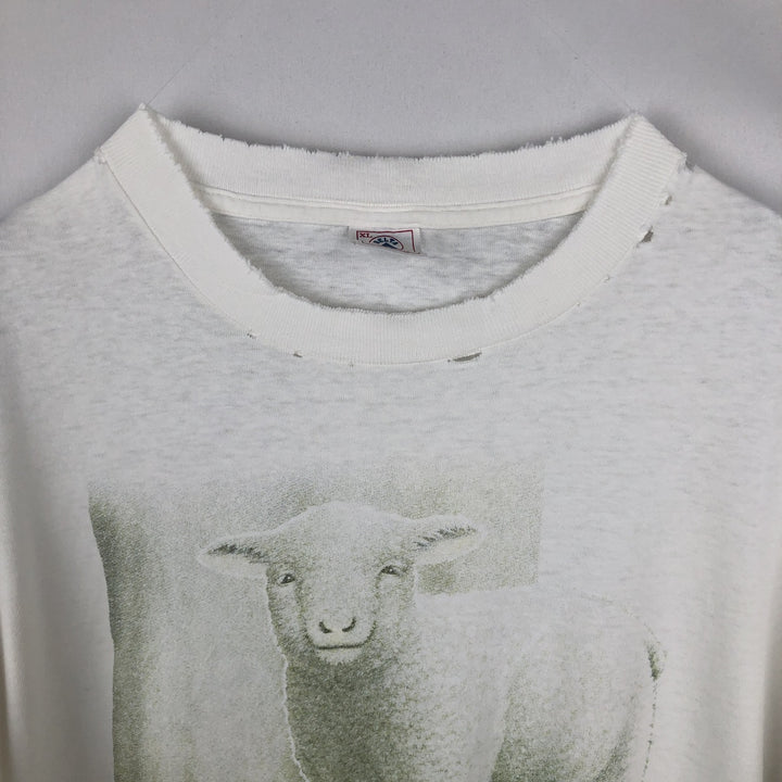 90'S Delta (DELTA) Sheep Pattern Animal T-Shirt, Made in USA, Men's XL equivalent, Vintage cotton white type Vintage Second Hand