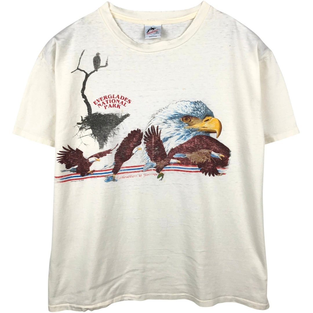 80'S Harlequin Eagle Pattern Animal T-Shirt, Made in USA, Men's XL (approx.) Vintage cotton white type Vintage Second Hand