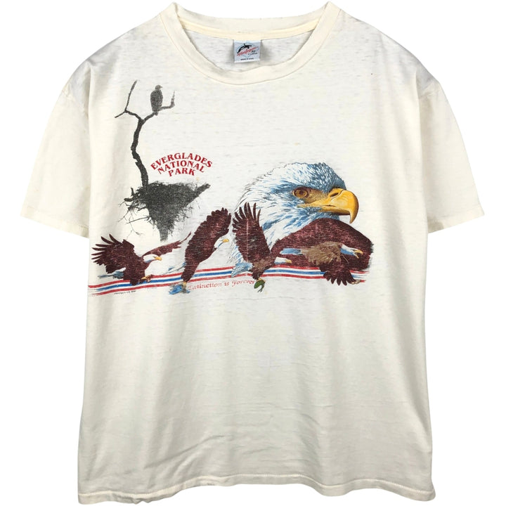 80'S Harlequin Eagle Pattern Animal T-Shirt, Made in USA, Men's XL (approx.) Vintage cotton white type Vintage Second Hand