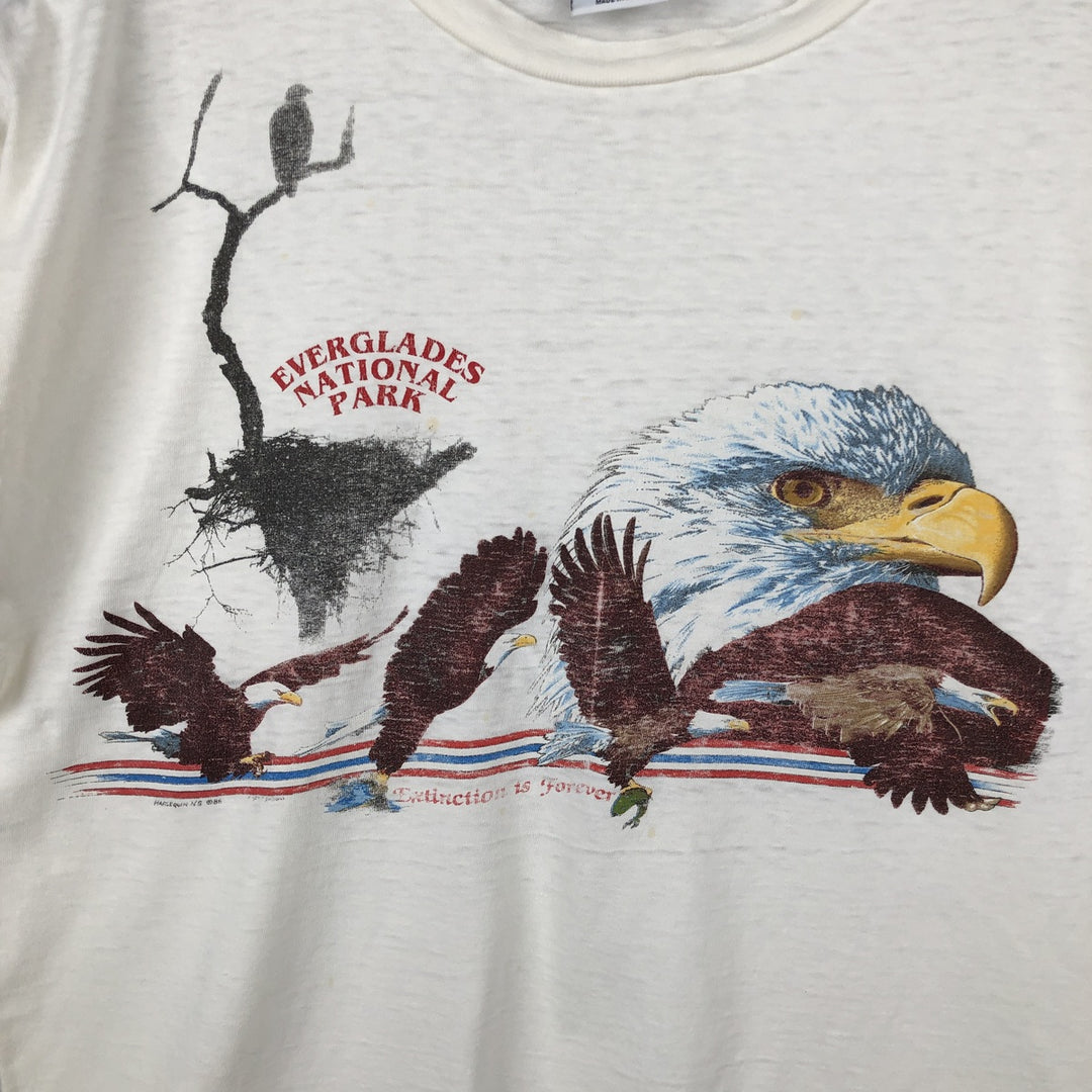 80'S Harlequin Eagle Pattern Animal T-Shirt, Made in USA, Men's XL (approx.) Vintage cotton white type Vintage Second Hand