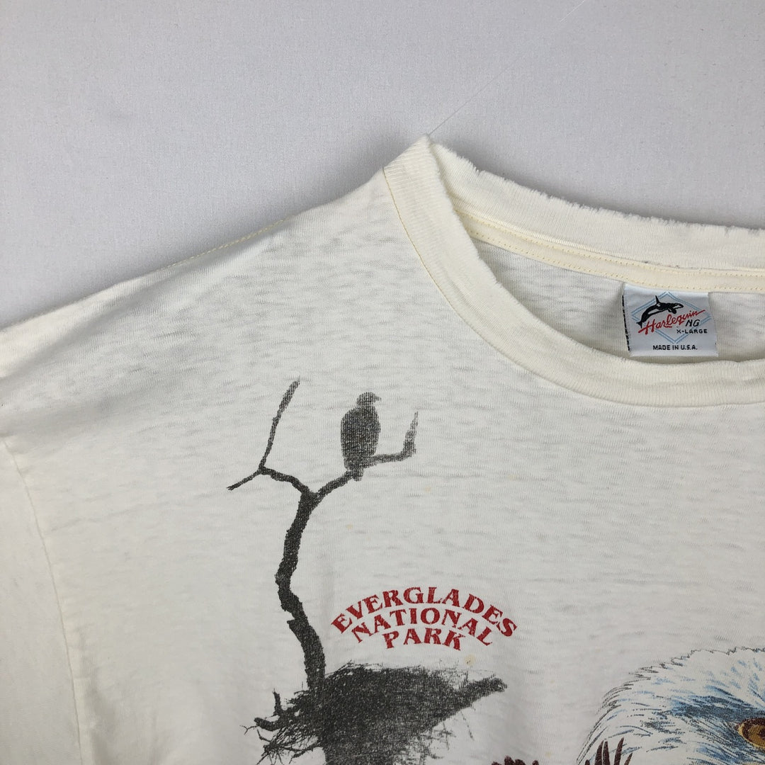 80'S Harlequin Eagle Pattern Animal T-Shirt, Made in USA, Men's XL (approx.) Vintage cotton white type Vintage Second Hand