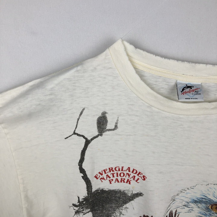 80'S Harlequin Eagle Pattern Animal T-Shirt, Made in USA, Men's XL (approx.) Vintage cotton white type Vintage Second Hand