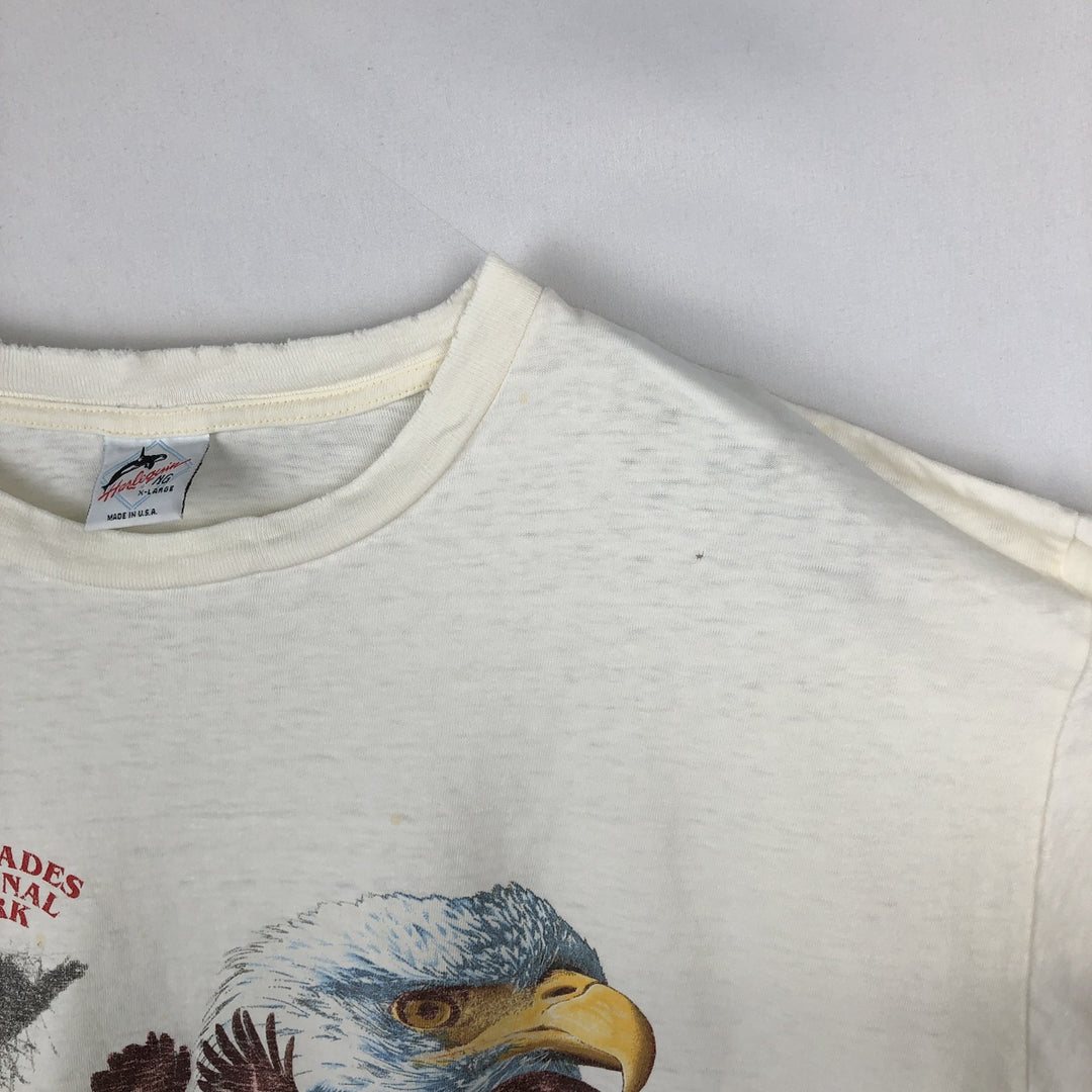 80'S Harlequin Eagle Pattern Animal T-Shirt, Made in USA, Men's XL (approx.) Vintage cotton white type Vintage Second Hand