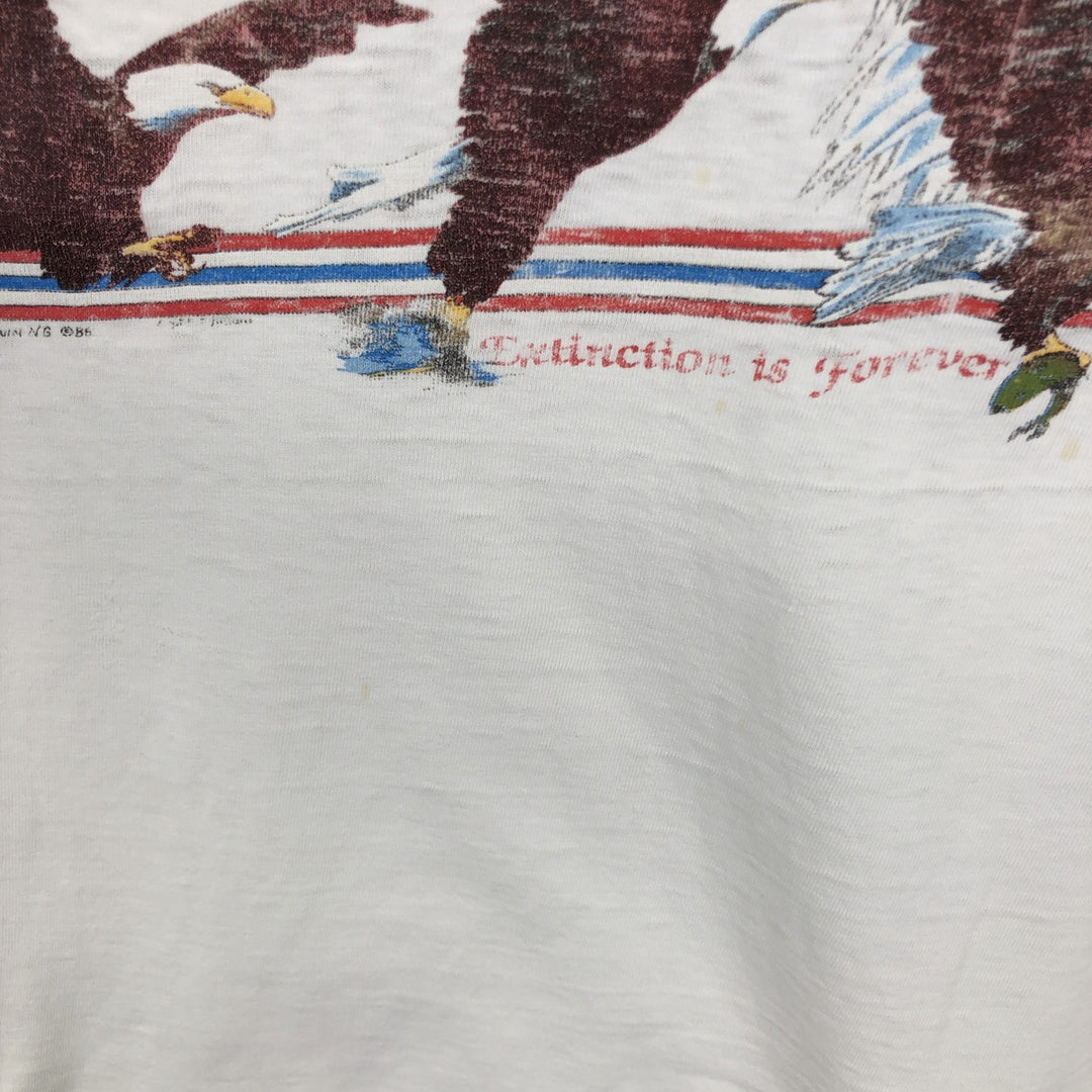 80'S Harlequin Eagle Pattern Animal T-Shirt, Made in USA, Men's XL (approx.) Vintage cotton white type Vintage Second Hand