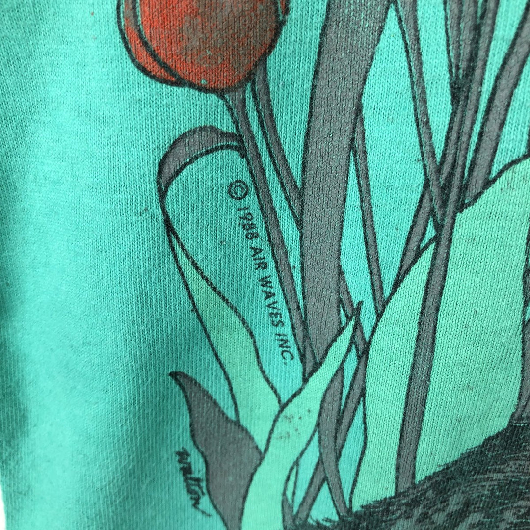 1980'S Fruit of the Loom Cat Pattern Animal T-Shirt, Made in USA, Men's Size M (approx.), Vintage cotton green type Vintage Second Hand