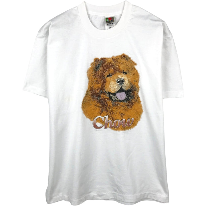 90s-00'S Fruit of the Loom Chow Chow dog print animal t-shirt, men's size L (approx.) cotton white type Vintage Second Hand