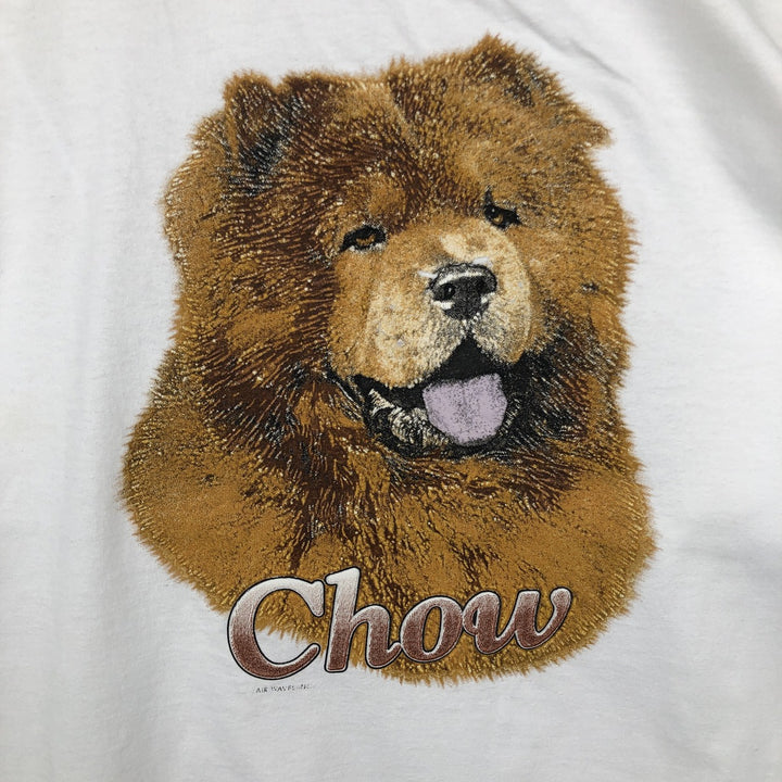 90s-00'S Fruit of the Loom Chow Chow dog print animal t-shirt, men's size L (approx.) cotton white type Vintage Second Hand