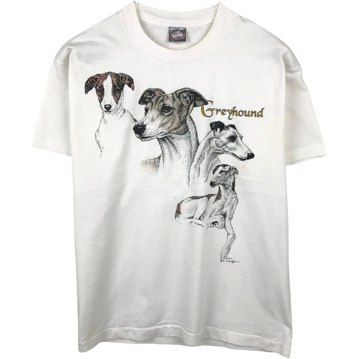 90'S Fruit of the Loom GREYHOUND Dog Print Animal T-Shirt, Made in USA, Men's Size L (Equivalent), Vintage cotton white type Vintage Second Hand