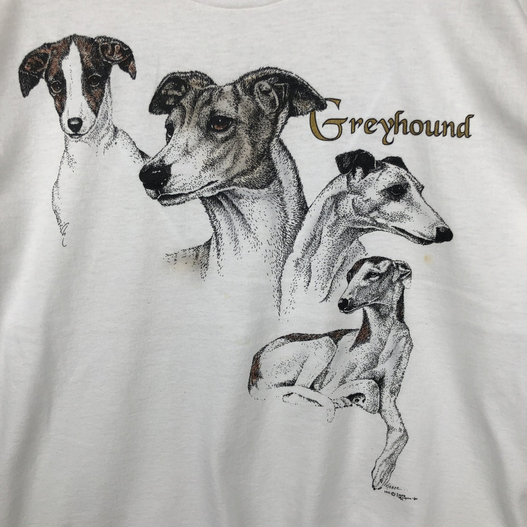90'S Fruit of the Loom GREYHOUND Dog Print Animal T-Shirt, Made in USA, Men's Size L (Equivalent), Vintage cotton white type Vintage Second Hand
