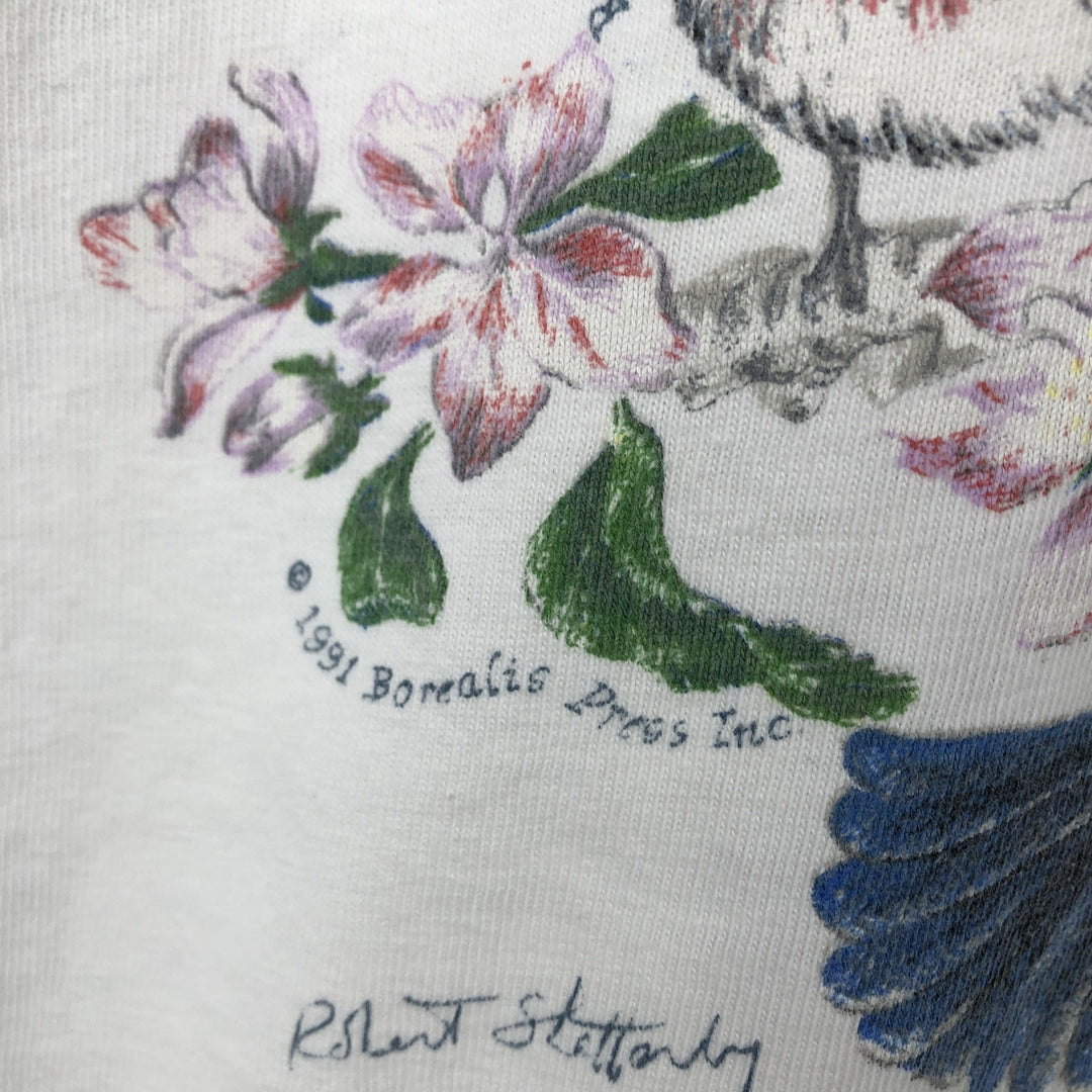 90'S Hanes BEEFY-T WARBLERS Bird Print Animal T-Shirt, Men's Size L (approx.), Vintage cotton white type Vintage Second Hand