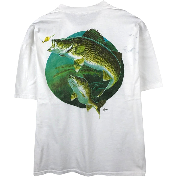 90'S TSFORIGINALS Fish Print Animal T-Shirt, Made in USA, Men's XXL equivalent, Vintage cotton white type Vintage Second Hand