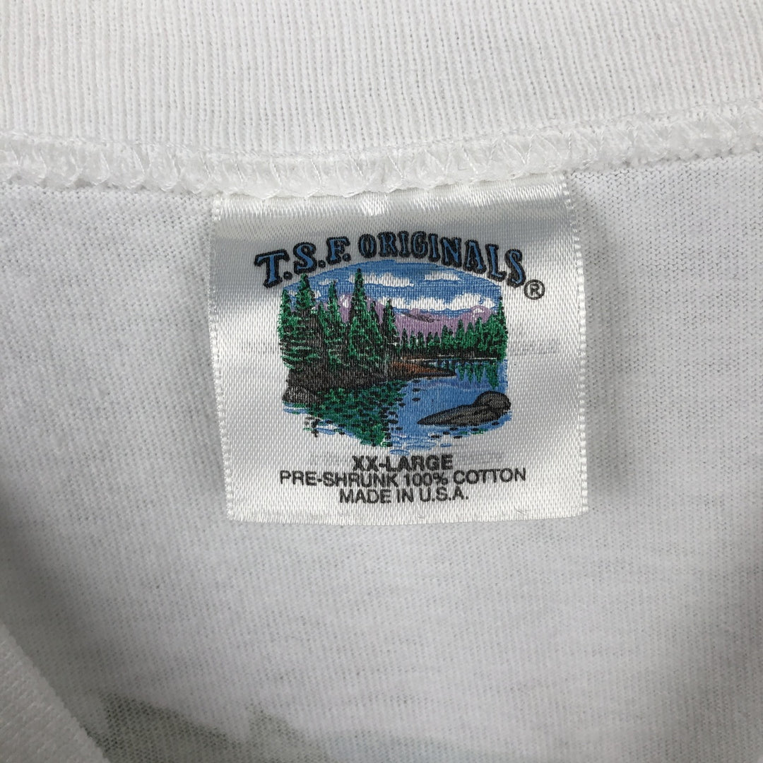 90'S TSFORIGINALS Fish Print Animal T-Shirt, Made in USA, Men's XXL equivalent, Vintage cotton white type Vintage Second Hand