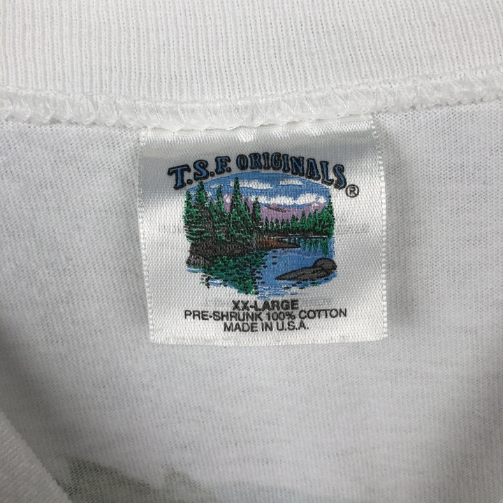 90'S TSFORIGINALS Fish Print Animal T-Shirt, Made in USA, Men's XXL equivalent, Vintage cotton white type Vintage Second Hand