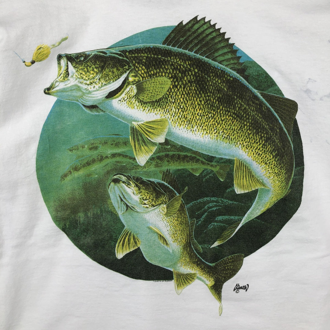 90'S TSFORIGINALS Fish Print Animal T-Shirt, Made in USA, Men's XXL equivalent, Vintage cotton white type Vintage Second Hand