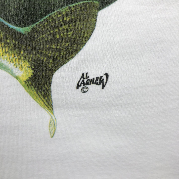 90'S TSFORIGINALS Fish Print Animal T-Shirt, Made in USA, Men's XXL equivalent, Vintage cotton white type Vintage Second Hand