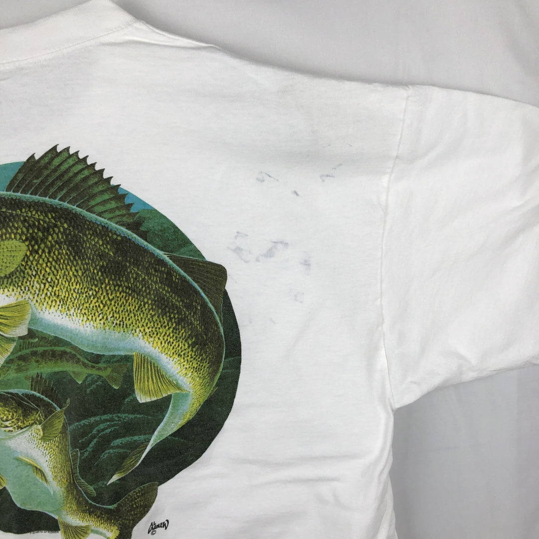 90'S TSFORIGINALS Fish Print Animal T-Shirt, Made in USA, Men's XXL equivalent, Vintage cotton white type Vintage Second Hand
