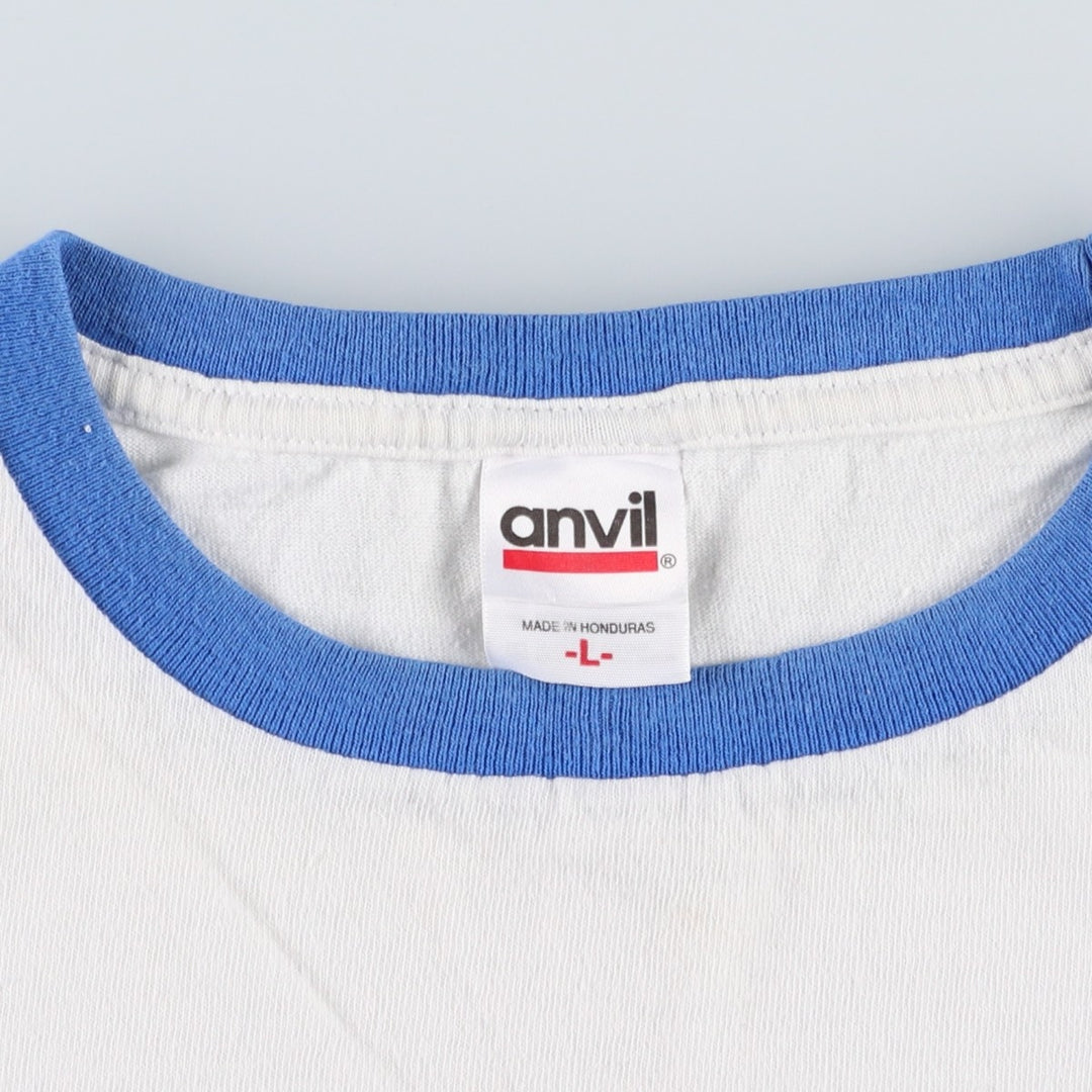 00'S Anvil Message Ringer T-shirt Men's L size cotton white type Vintage Second Hand