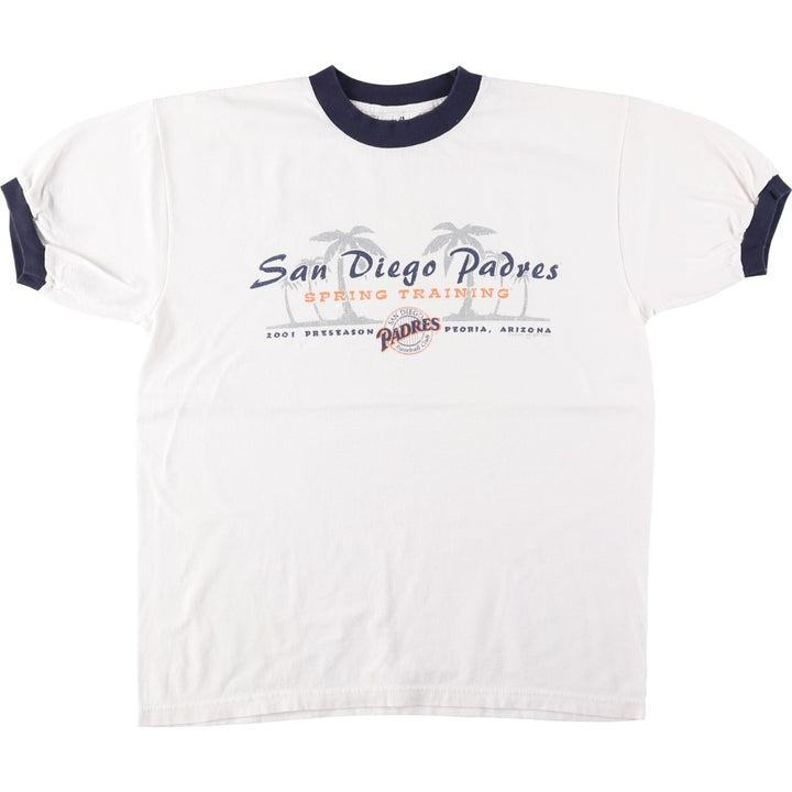 2000'S Anvil MLB San Diego Padres Ringer T-Shirt, Made in USA, Men's Size M cotton white type Vintage Second Hand