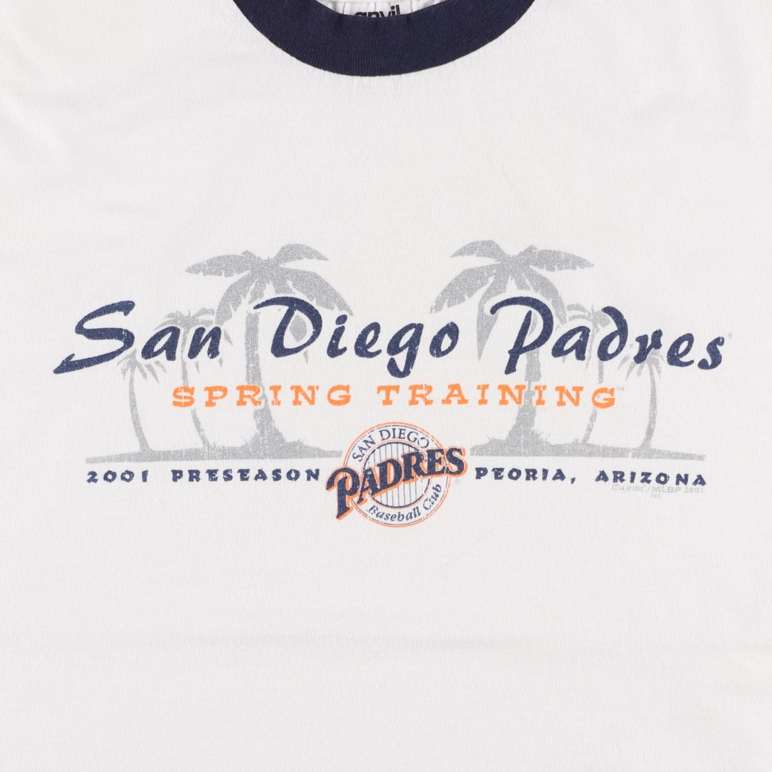 2000'S Anvil MLB San Diego Padres Ringer T-Shirt, Made in USA, Men's Size M cotton white type Vintage Second Hand
