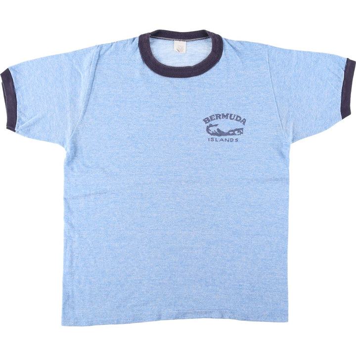 80s-90'S Sherry Ringer T-shirt, Made in USA, Men's Size L (approx.), Vintage polyester Blue type light blue Vintage Second Hand