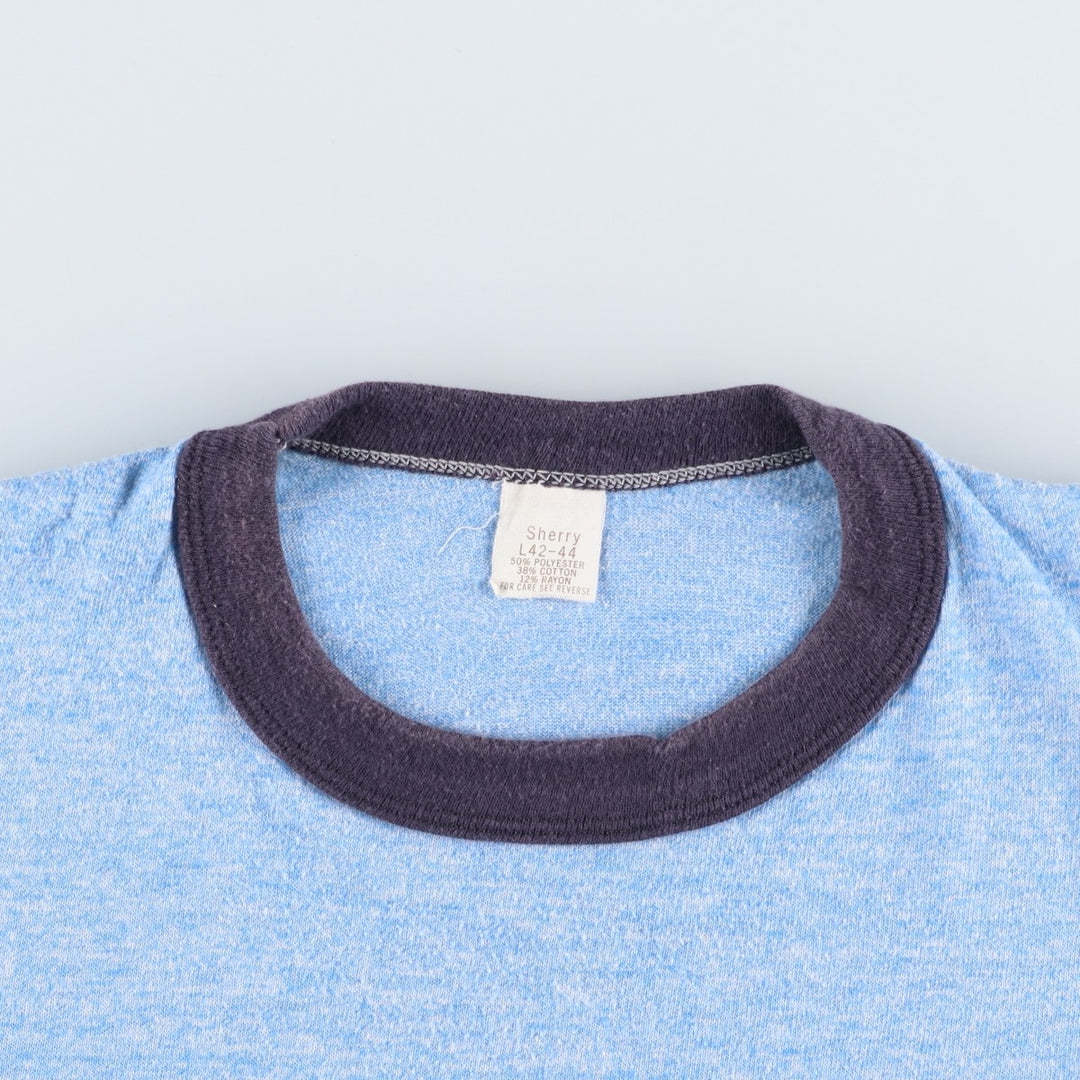 80s-90'S Sherry Ringer T-shirt, Made in USA, Men's Size L (approx.), Vintage polyester Blue type light blue Vintage Second Hand